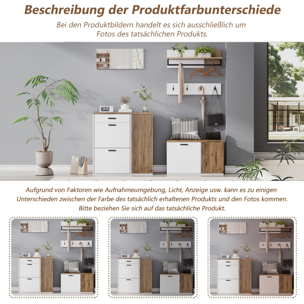 PINGGO 5-teiliges Eingangsbereich-Schuhregal-Set mit Schuhbank, Spiegel, Hängetasche und 4 Haken für Flur und Wohnzimmer – Detail 4