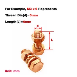 Red Copper Outer Hexagonal Screw Nut Flat Washer Set / Electrolytic Bolt M3-m8