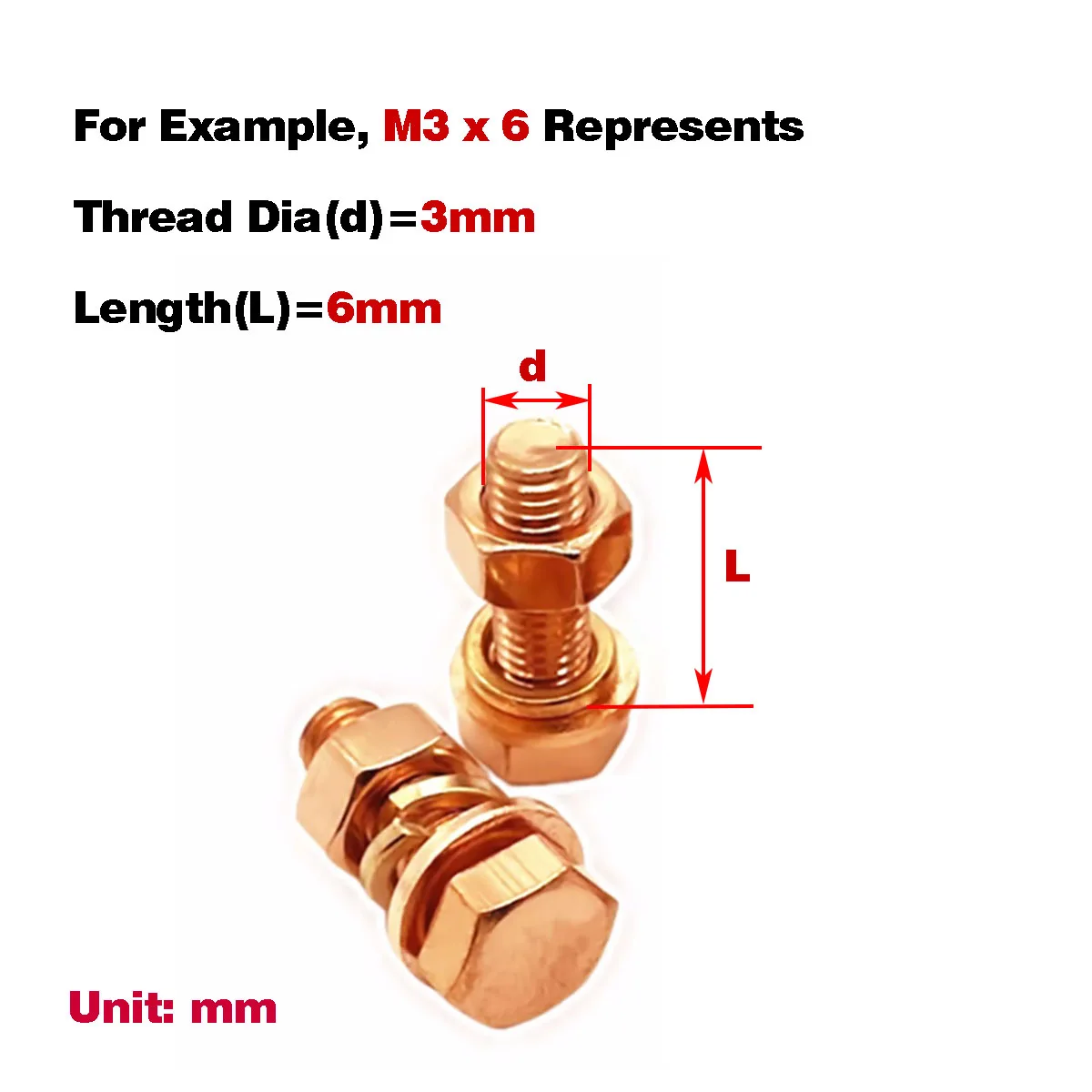 Red Copper Outer Hexagonal Screw Nut Flat Washer Set / Electrolytic Bolt M3-m8