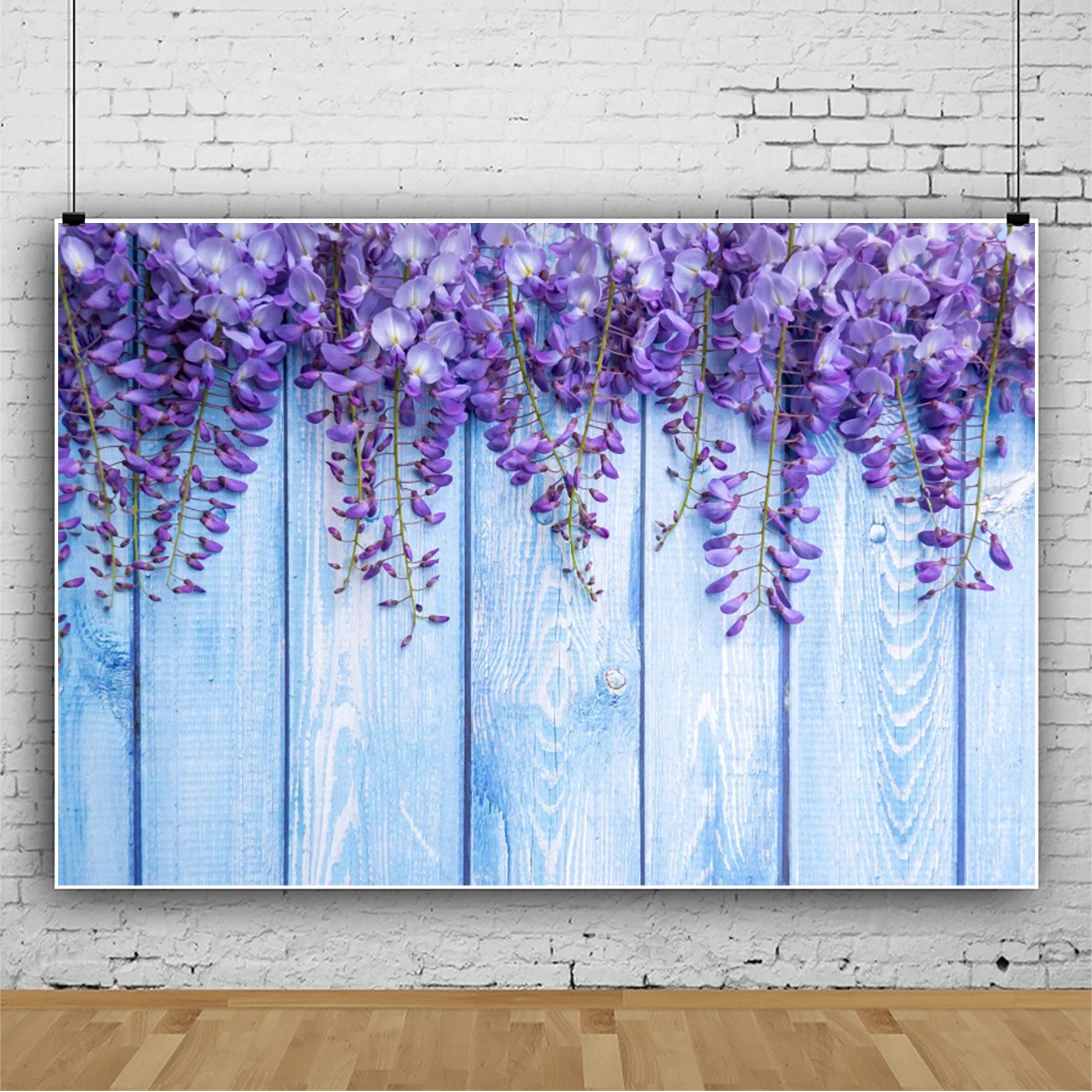 Laeacco ไม้ Plank การถ่ายภาพฉากหลังสีม่วง Lilac ดอกไม้ Rustic ไม้ทารกแรกเกิดอาบน้ำผู้ใหญ่ภาพพื้นหลัง