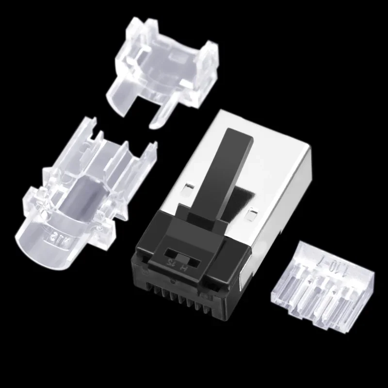 CNCOB Cat6 8p8c 50u позолоченный кабельный разъем из четырех частей Ethernet модульный сетевой разъем Cat6A rj45 компьютерный кристаллический разъем