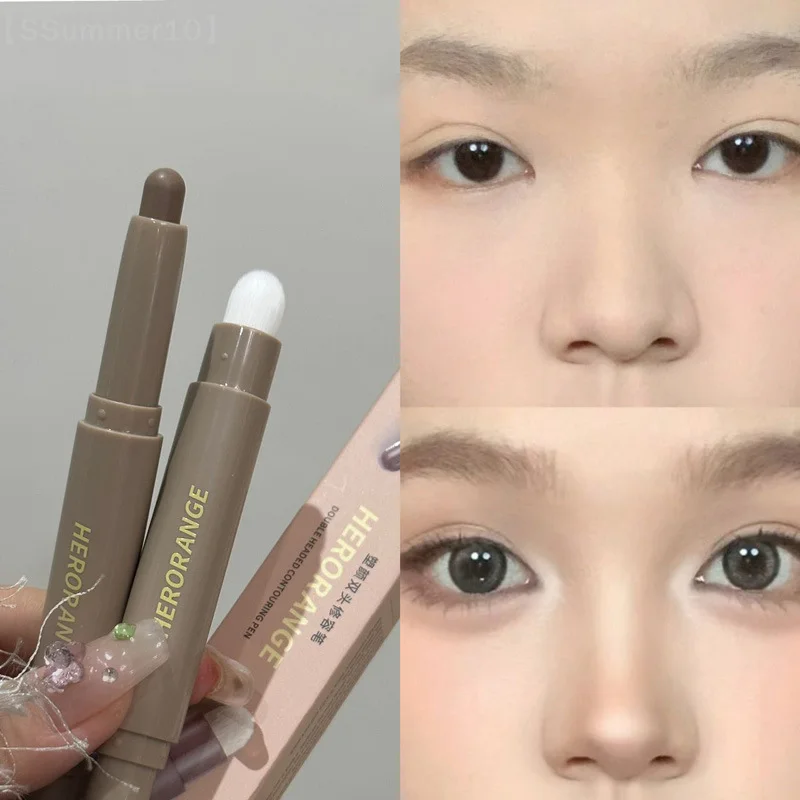 【SSummer10】Barra bronceadora de larga duración con pincel - Lápiz corrector iluminador, herramienta de maquillaje para contorno de nariz y sombra【SS】