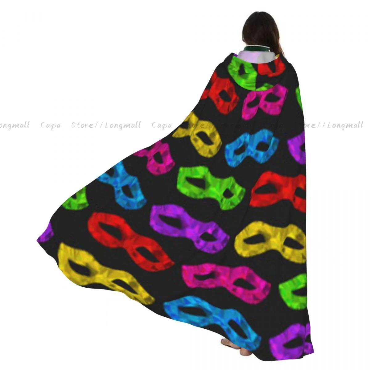 

Cosplay Medieval Costumes Colorful Carnival Masks In Polygonal Triangles Hooded Cloak Capes Long Robes Jackets Coat Carnival