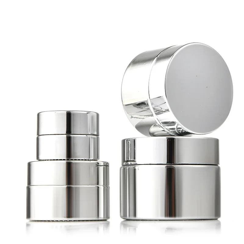 Silver Glass Cream Jar 5-50g Cosmetic Jar Face Cream Glass Bottle Cosmetic Container Makeup Container Empty Nail Glue Jar Travel