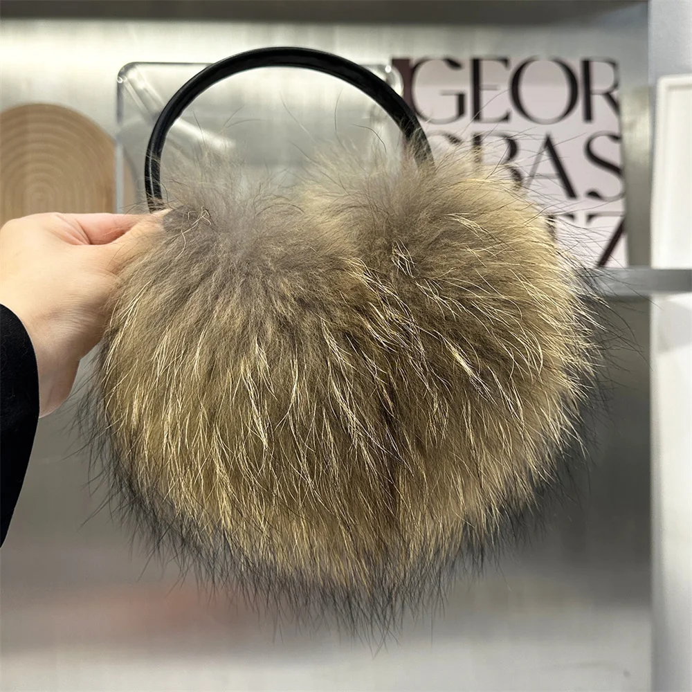 Real Fur Ear Muffs Natural Fox Raccoon Fur Hang Ear Cover Warm Winter Earmuffs Headwear Ear Muffs Cold Ear Headband