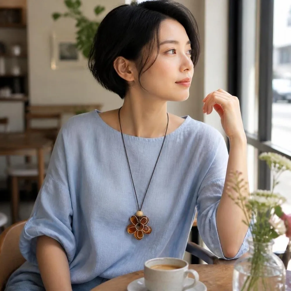 Colorful Resin Flower Necklace Handmade Bohemian Long Pendant Sweater Chain Versatile Creative Design Rope Chain Necklace