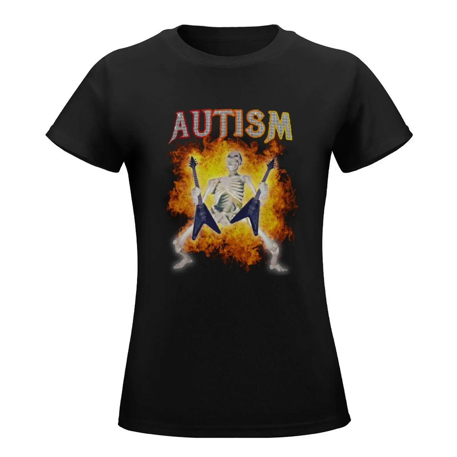 Autism Funny Skeleton meme T-Shirt kawaii clothes blacks heavyweights Summer Women's clothing