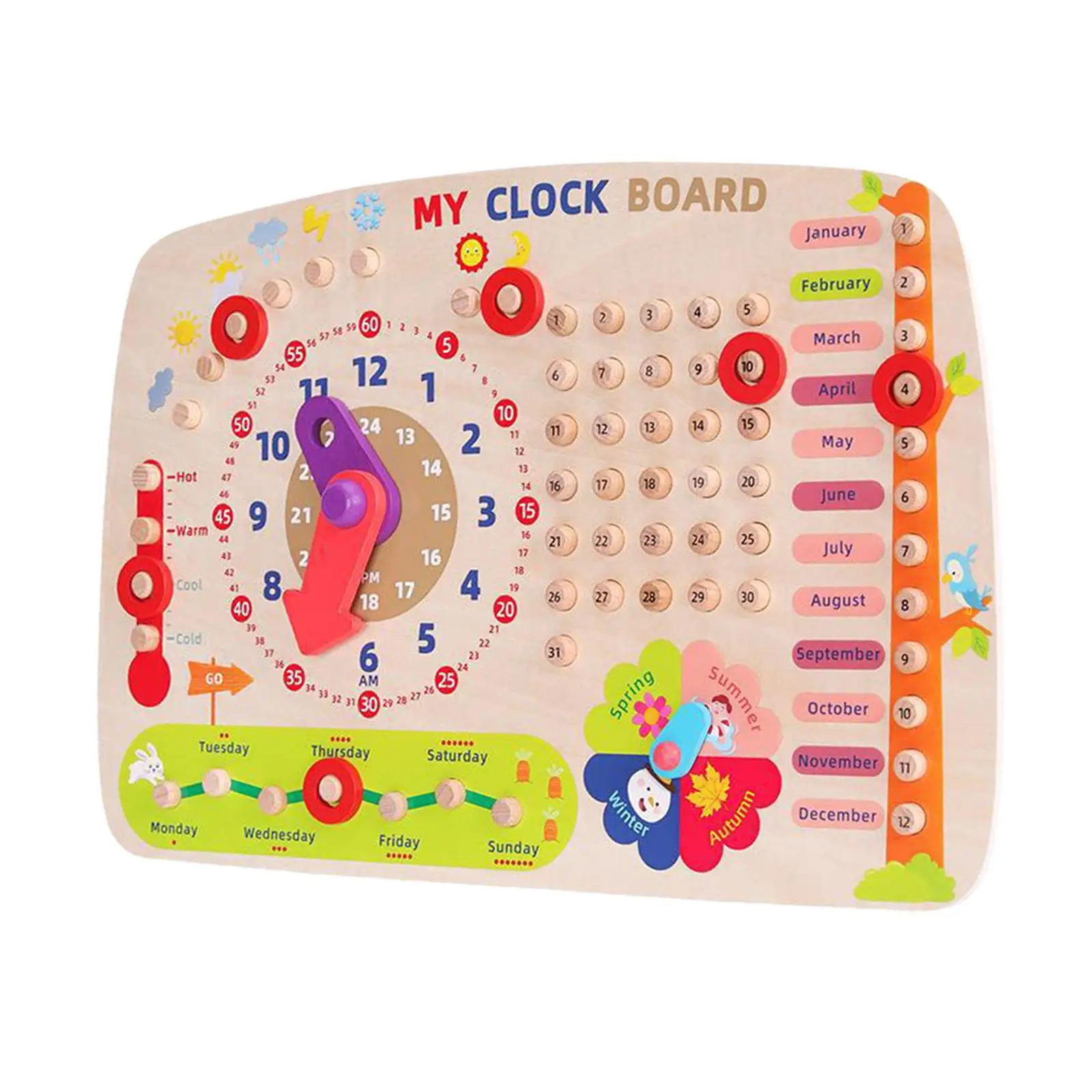 Wooden Toys Childrens Calendar Teaching Clock for Boys Girls Learning Toys