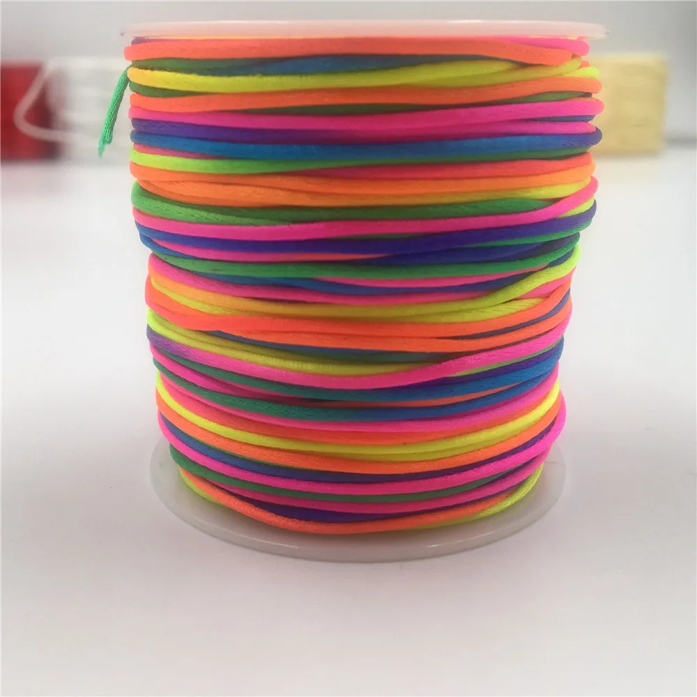 1mm 50meter Roll Rainbow Rope Satin Rattail Polyester Nylon Cords String Chinese Knot Cord DIY Bracelet Jewelry Making Supplies