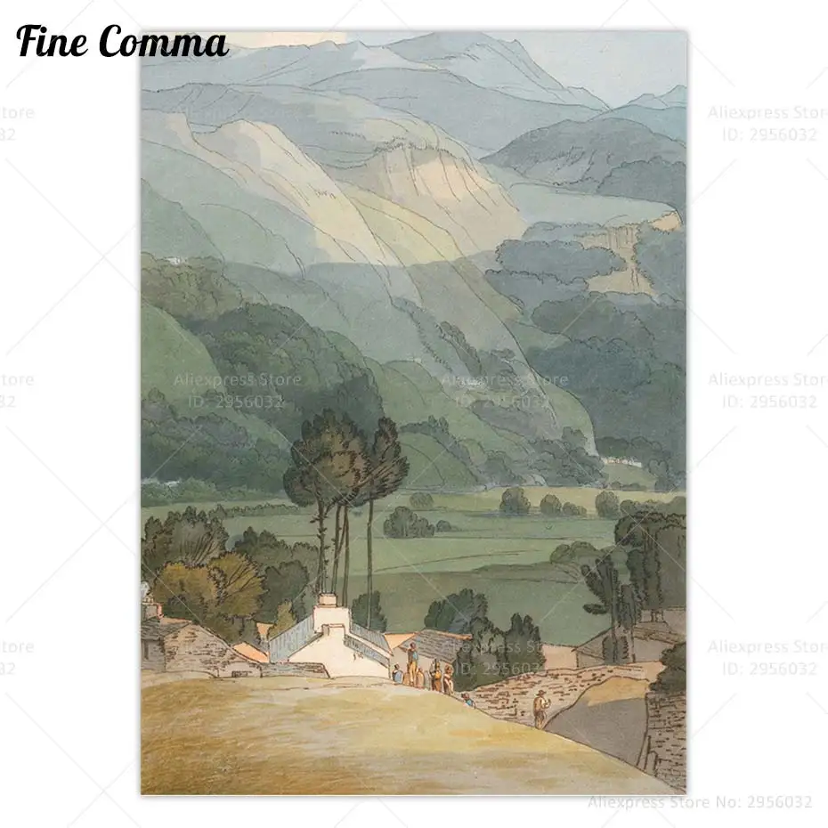 Ambleside Francis Towne Vintage Poster Lake Side Green Mountain Watercolor Wall Art Canvas Print Antique Art Copy Home Decor