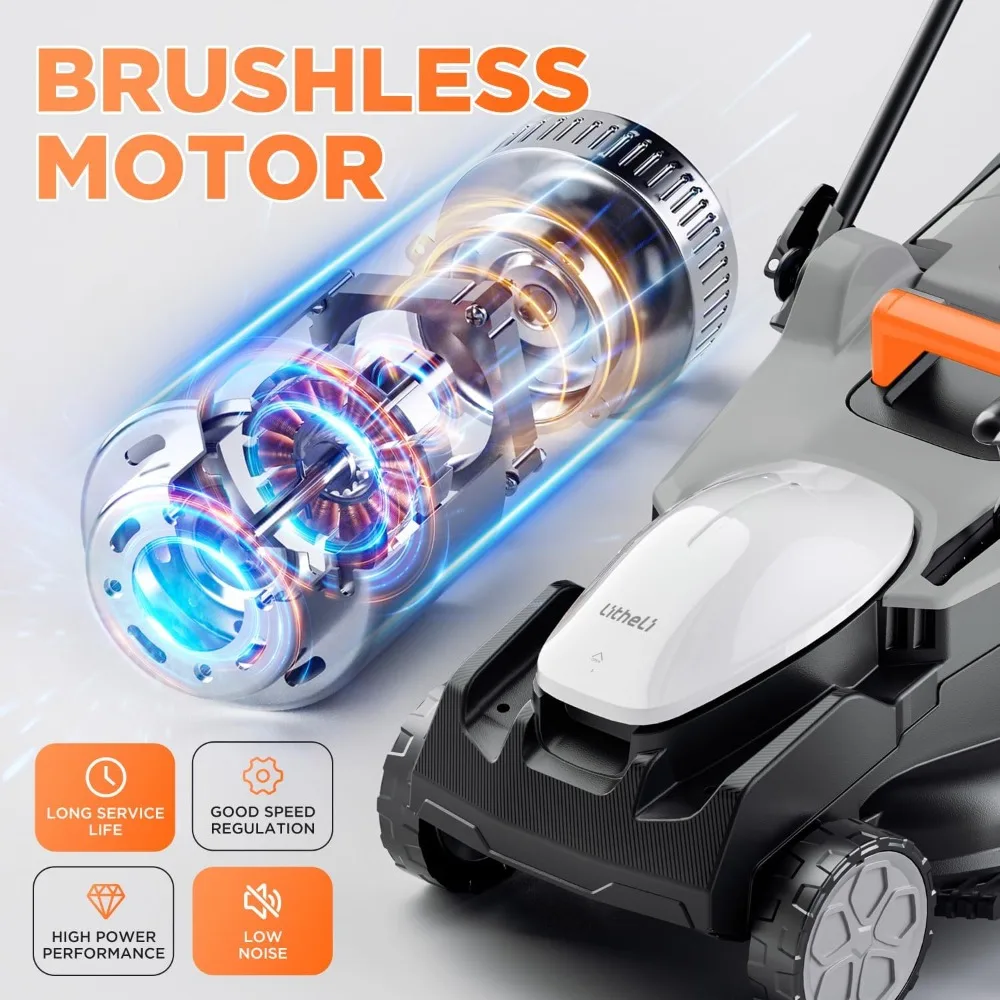 جزازة العشب الكهربائية بدون قلب مقاس 16 بوصة - جزازة دفع خفيفة الوزن 2 × 20 فولت مع تعديل 6 ارتفاع وبطاريات 2 × 4.0 أمبير #2