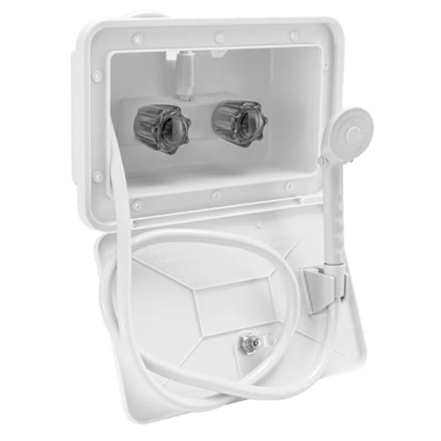 

RV Exterior Shower Box Kit Locking Cowboy Shower with 51" Vinyl Hose 2.5 GPM Showerhead UV-Resistant Rust-Free Easy Install Cam