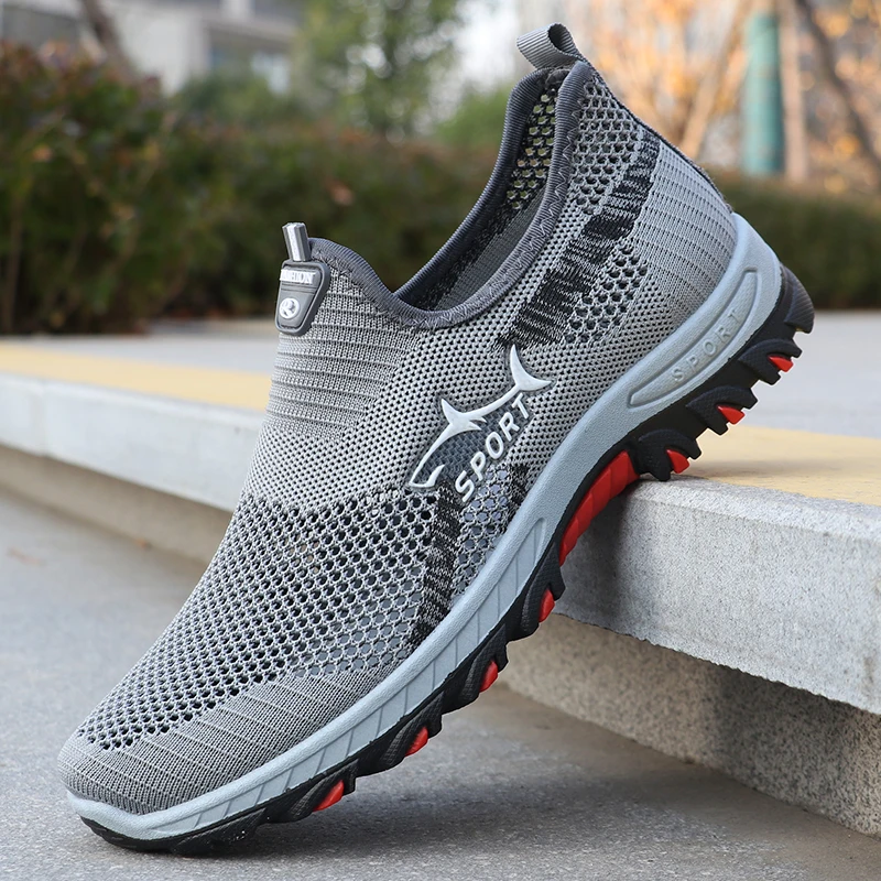 Herren-Sneaker zum einfachen Anziehen, ideal für Outdoor-Aktivitäten und Trekking, atmungsaktives Mesh-Material, leichte, rutschfeste PVC-Sohle, Wanderschuhe für Frühling, Sommer und Herbst. – Detail 7