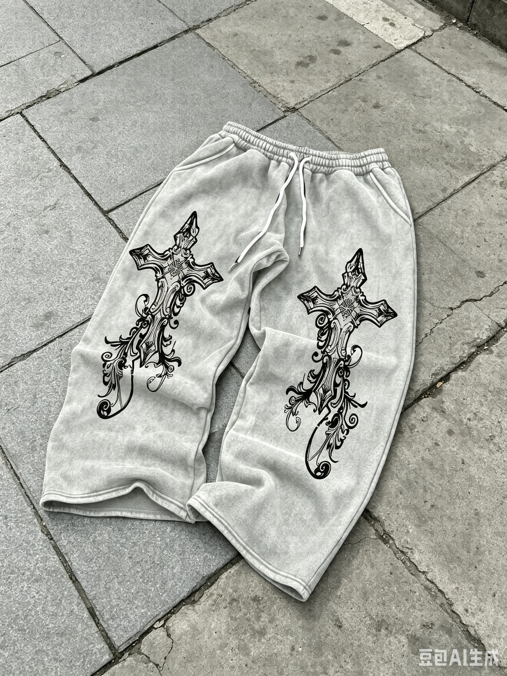 Herren-Jogginghose mit Kordelzug in der Taille, Court-Style-Hose mit Kreuzmuster, bequeme und modische Freizeit-Sweatpants – Detail 5