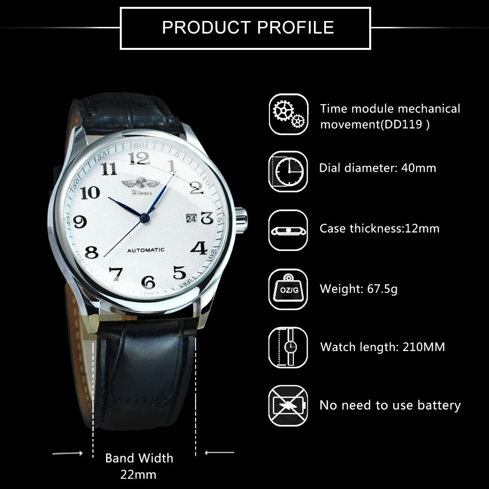 Winner Retro Calendar Mens Watches Top Brand Business Automatic Mechanical Watch Leather Strap Fashion Minimalist Wristwatches