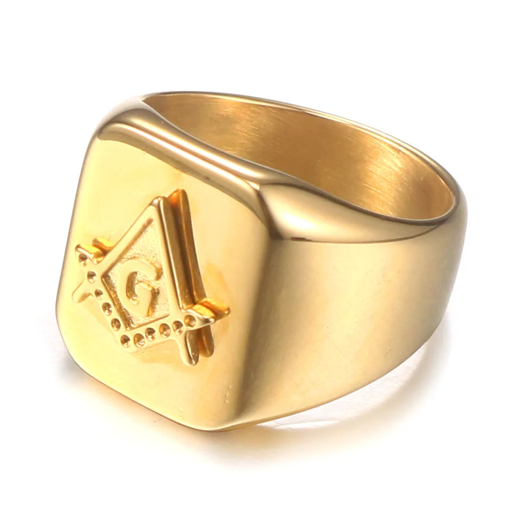 American Size PVD Gold Plated Letter AG Custom Stainless Signet Masonic Steel Rings for men women