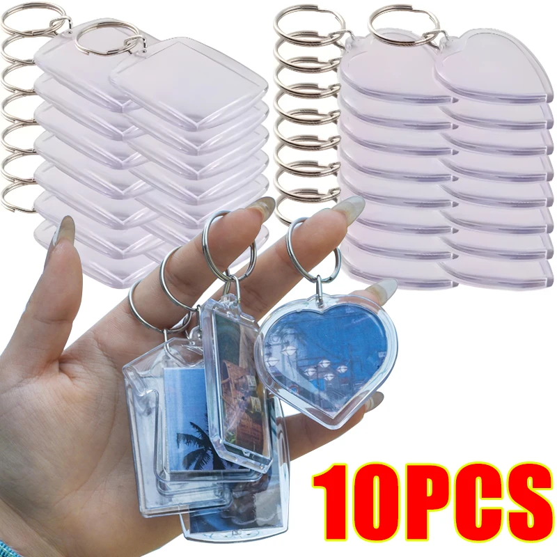 10-1Pcs Transparent Acrylic Photo Frame Keychain Tassels Snap-In Custom Insert Photo Keyring Clear Blank Picture Pendant Gifts