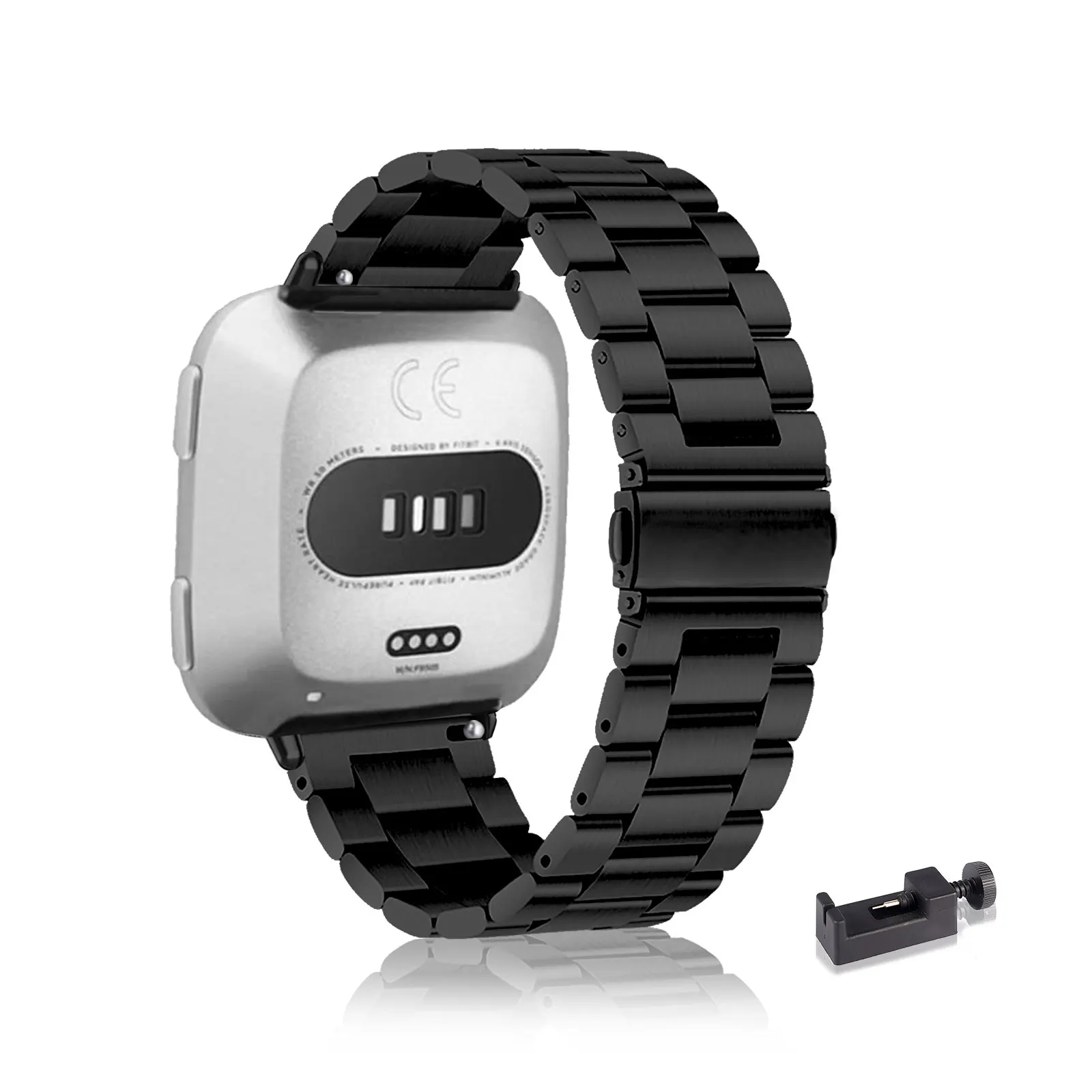 أربطة من الفولاذ المقاوم للصدأ لسوار Fitbit Versa 2/Versa/Versa Lite، حزام بديل معدني بثلاثة أعمدة