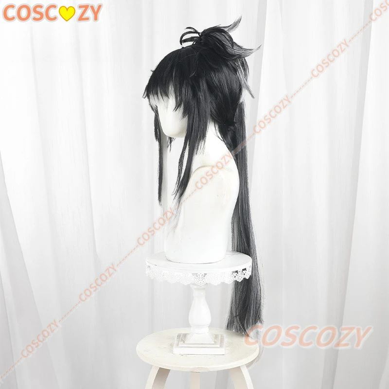 Jogo wuthering ondas qiuyuan cosplay peruca preto cinza cabelo longo festa de halloween para mulheres masculino carnaval festival adereços acessório