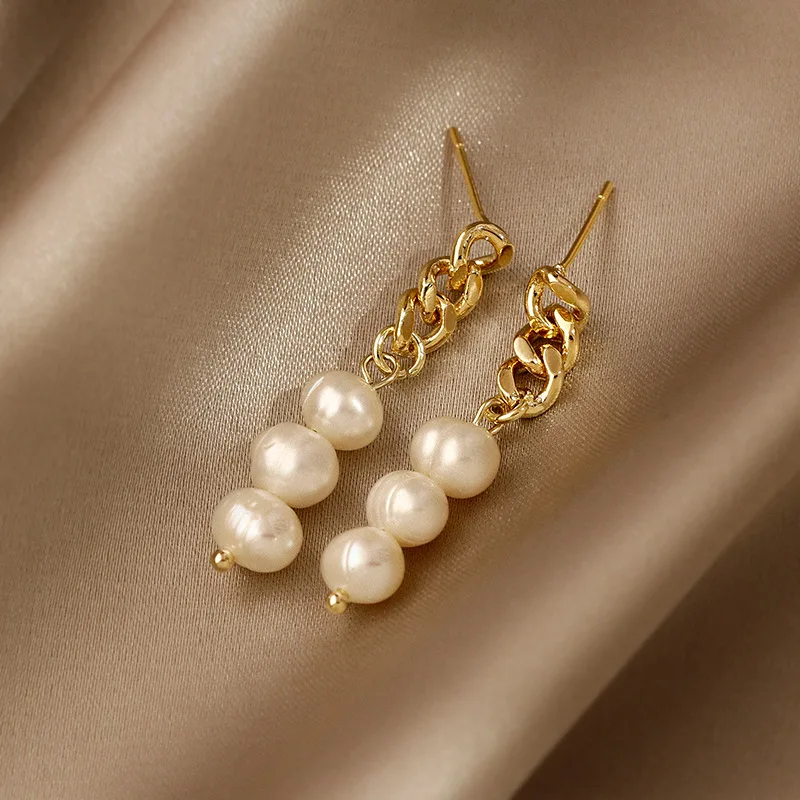 100% Natural Baroque Freshwater Pearl Cross Chain Design 14K Gold Filled Female Tassels Stud Earrings Not Allergic Gifts