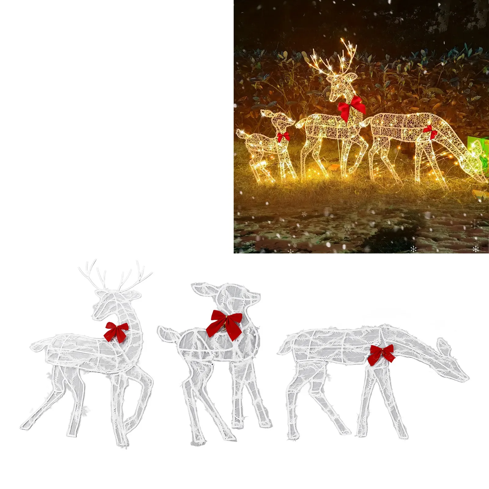 

Lighted Christmas Deer Family Set Lighted Christmas Reindeer Red Bows Weather Friendly Energy Efficient for Outdoor