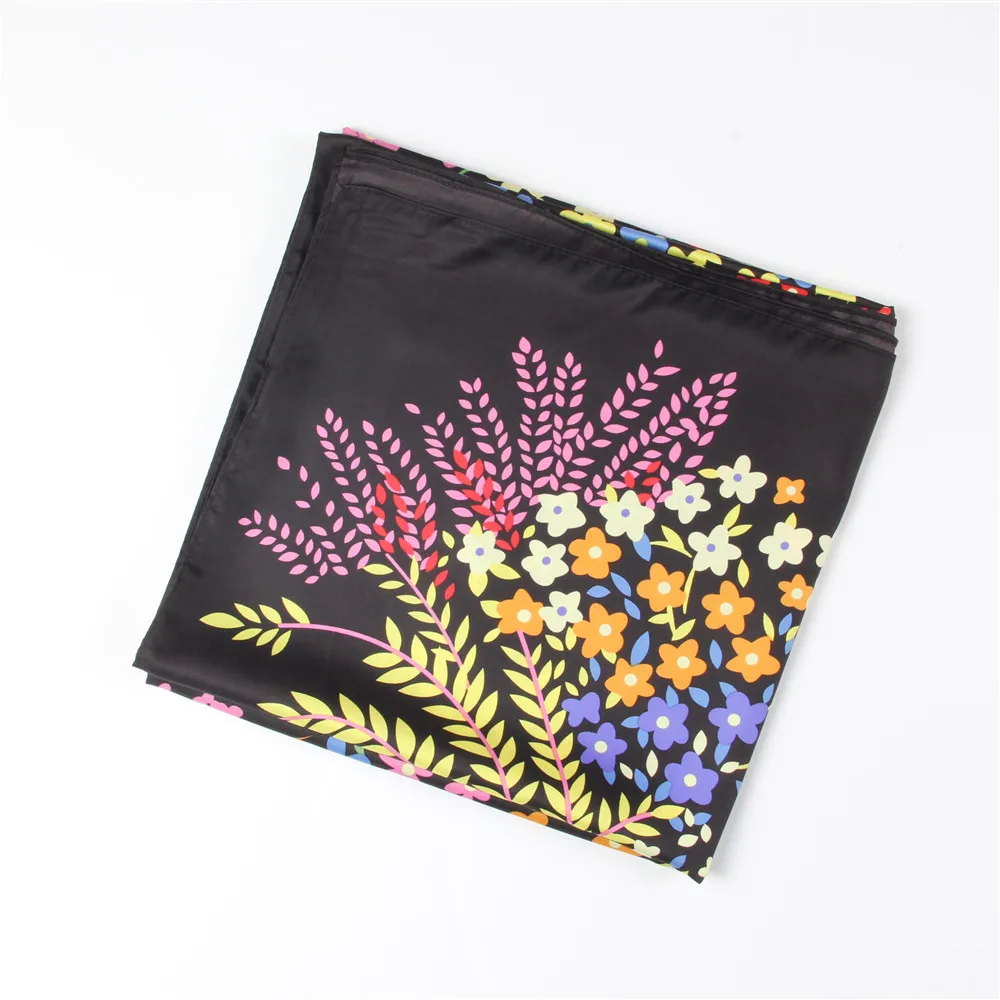 130CM 실크 스카프 여성용 대형 숄 화려한 꽃무늬 프린트 스톨 사각형 반다나 큰 스카프 여성용 히잡