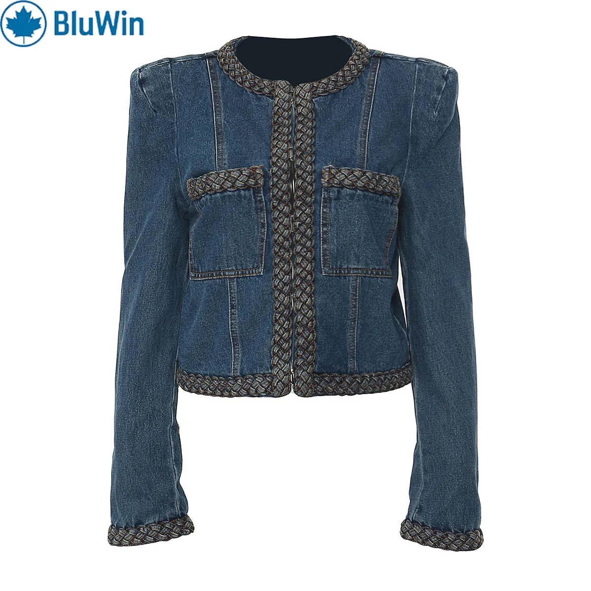 

URBANCHIC Джинсовый пиджак с ткаными подплечниками — короткая укороченная куртка с текстурированным переплетением по индивидуальному заказу