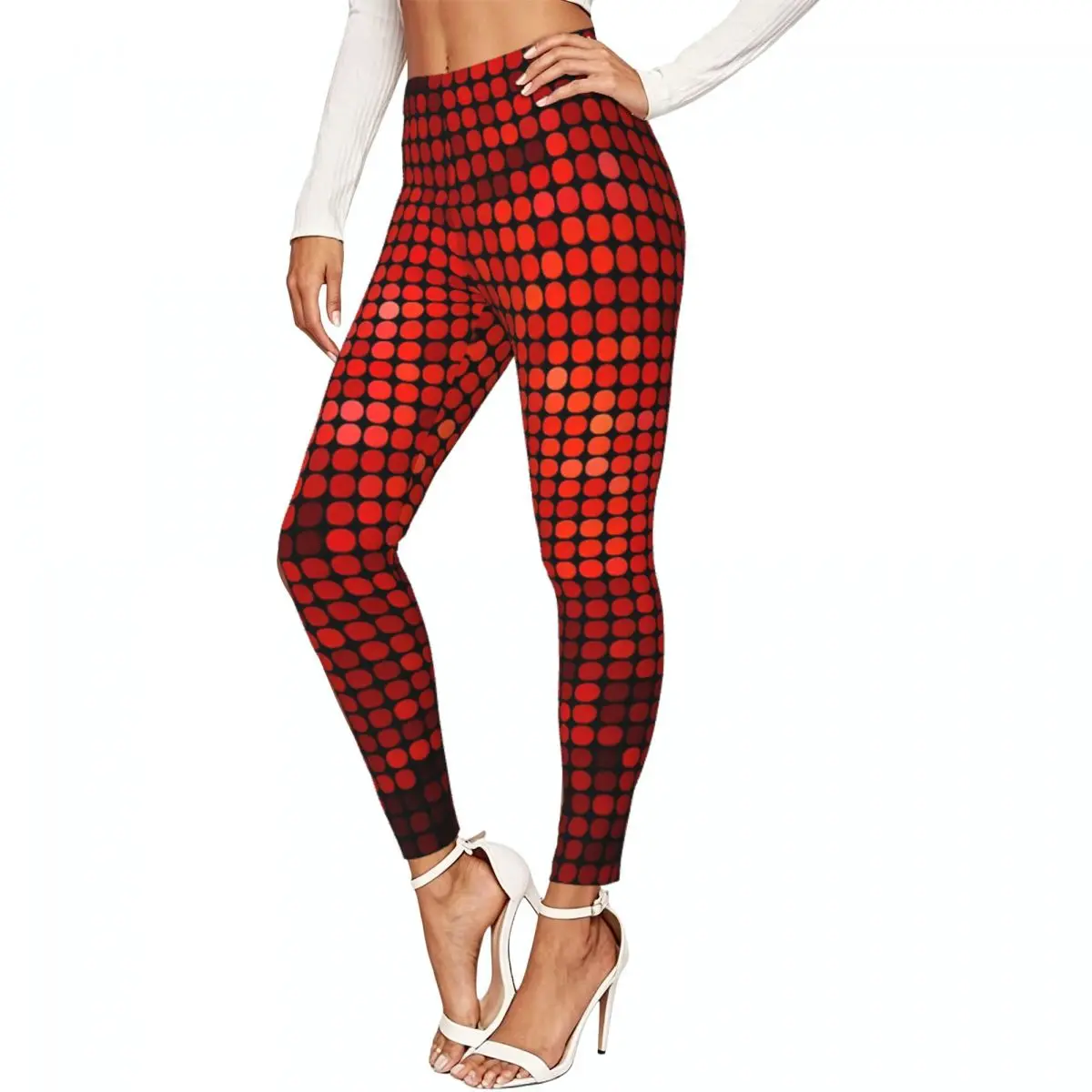Women Full Length Elastic Leggings High Waist Tight Pants Abstract Dots Background Casual Bottoms