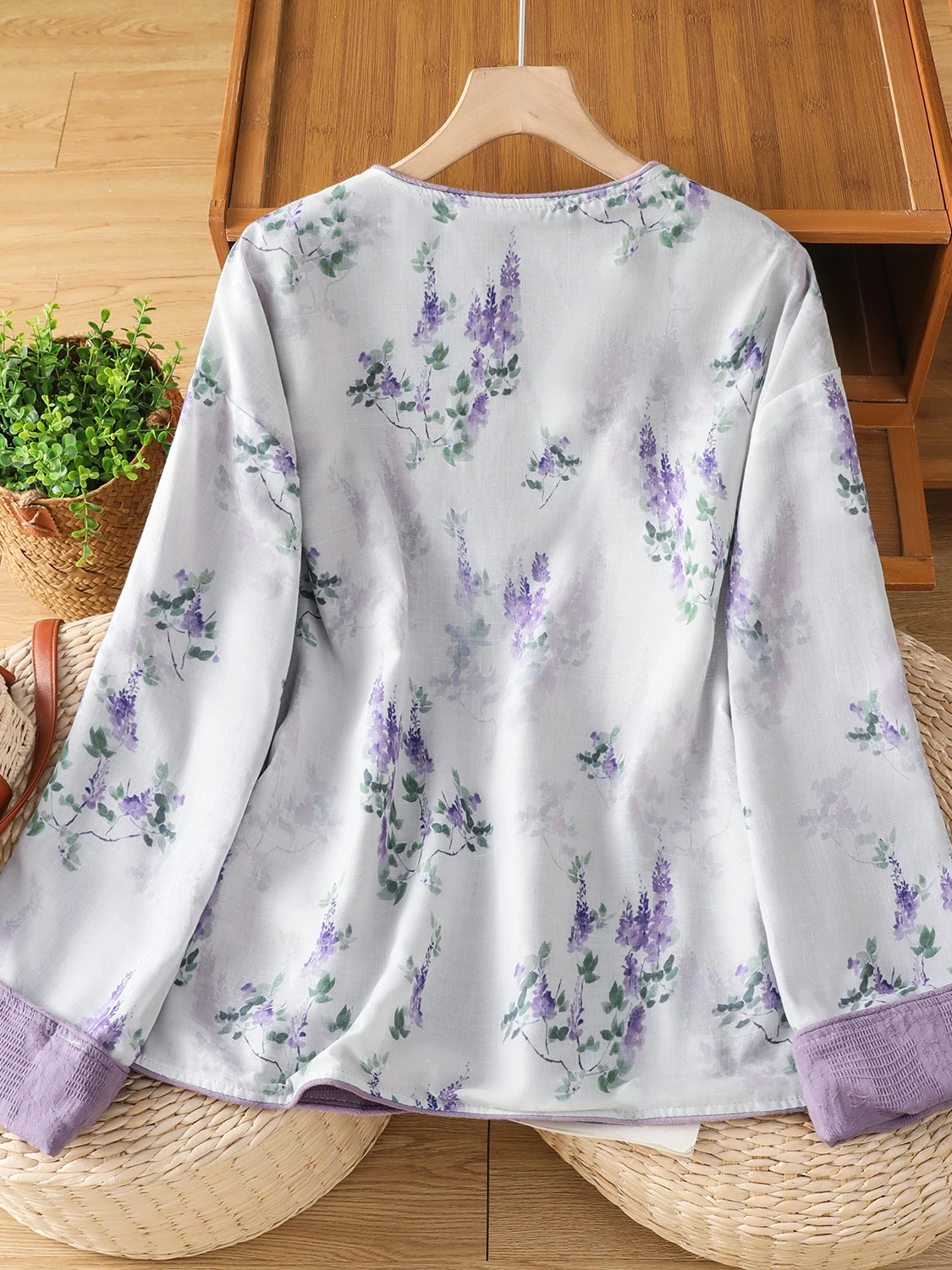 Dupla face usar roxo bordado jaet vintage chinês sle solto ajuste longo sve redondo ne malhas para mulher