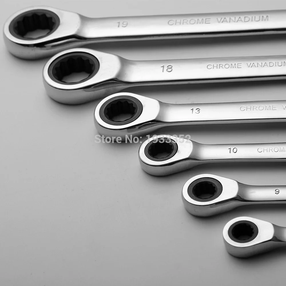 Double Box End Ratchet Wrench 1Piece Metric  Chrome Vanadium Steel 72-Tooth Gear and Off-Corner