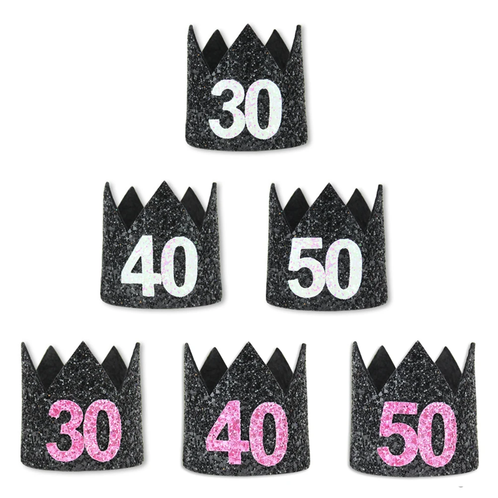 

50 Units Glitter Birthday Hats Crown Pattern Mini Party Cap for Adult Festive Event Costume Accessory Birthday Hat Decoration