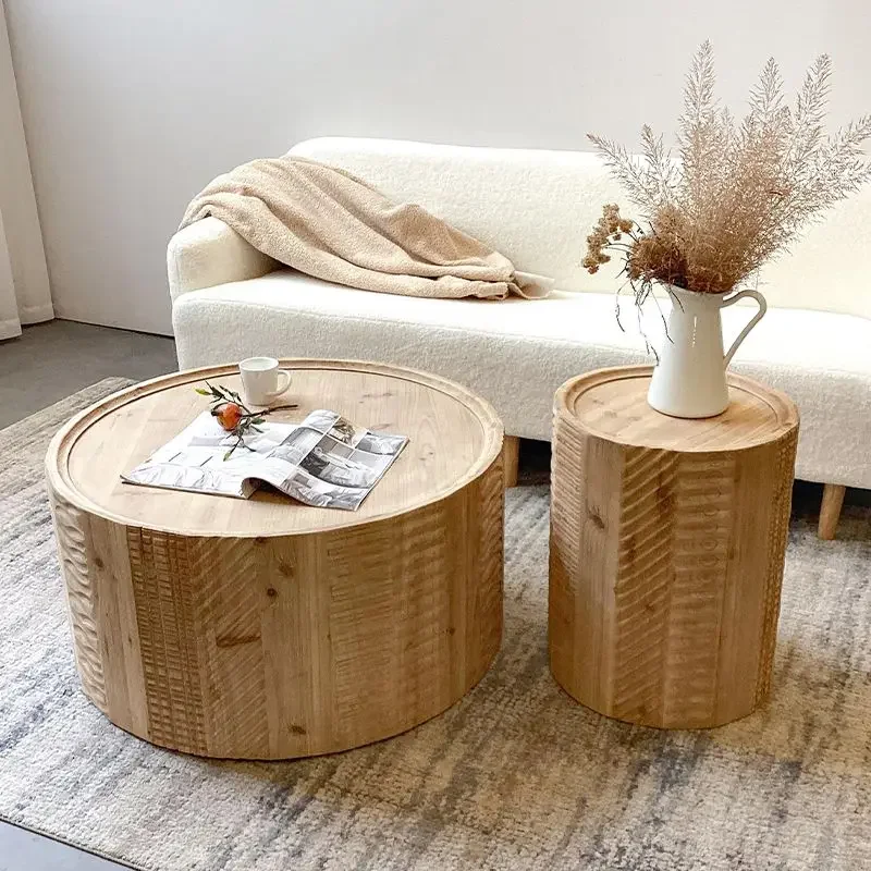 Creative Round Solid Wood Tea Table Homestay Living Room Small House Creative Home Leisure Small Round Table