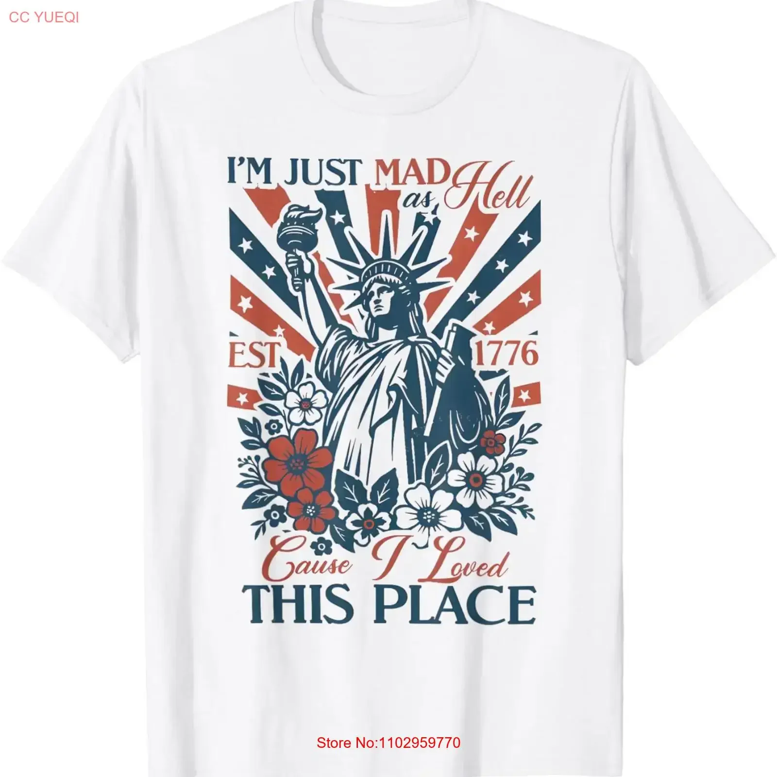 Camiseta vintage lavada de estilo casual para hombre, con la frase '1776 I'm Just Mad As Hell Cause I Loved This Place', a la moda y suave, estilo streetwear.