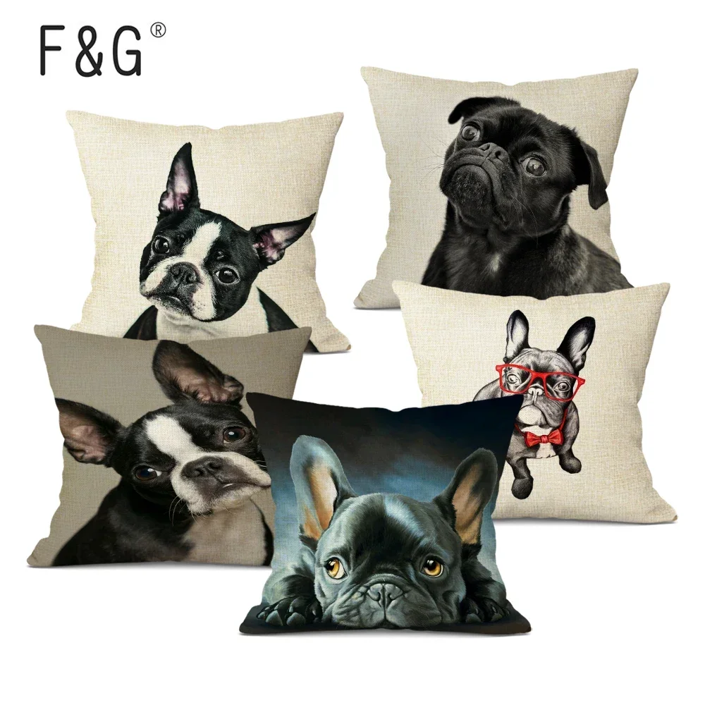 Bulldog Pug Print Cushion Cover Cute Dog Throw Pillow Case Office Home Decorative Pillows Cover