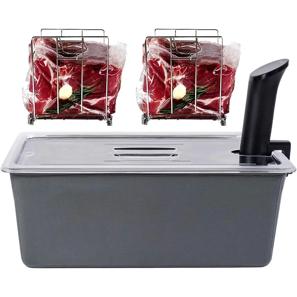 

%A Large Sous Vide Container 26 Quarts with Lid, 2 Sous Vide Racks & Insulating Sleeve | Neoprene Retains Heat | Compatible