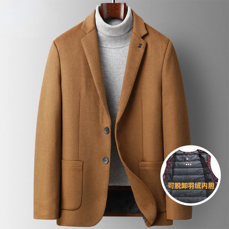 

Mens Blazer Jacket Casual Autumn Winter Jackets for 35.1% Wool Coat Detachable Down Liner Slim Fit Ropa Hombre