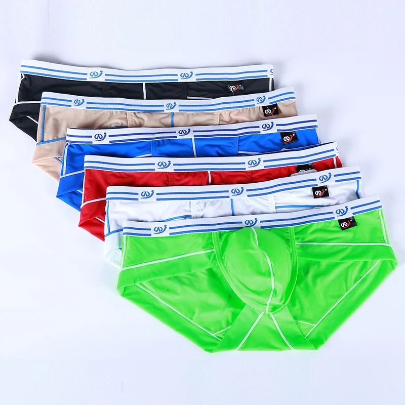 Sexy Underwear Men Briefs Low Waist Thin Male U Convex Transparent Panties Ice Silk Solid Seamless Underpants