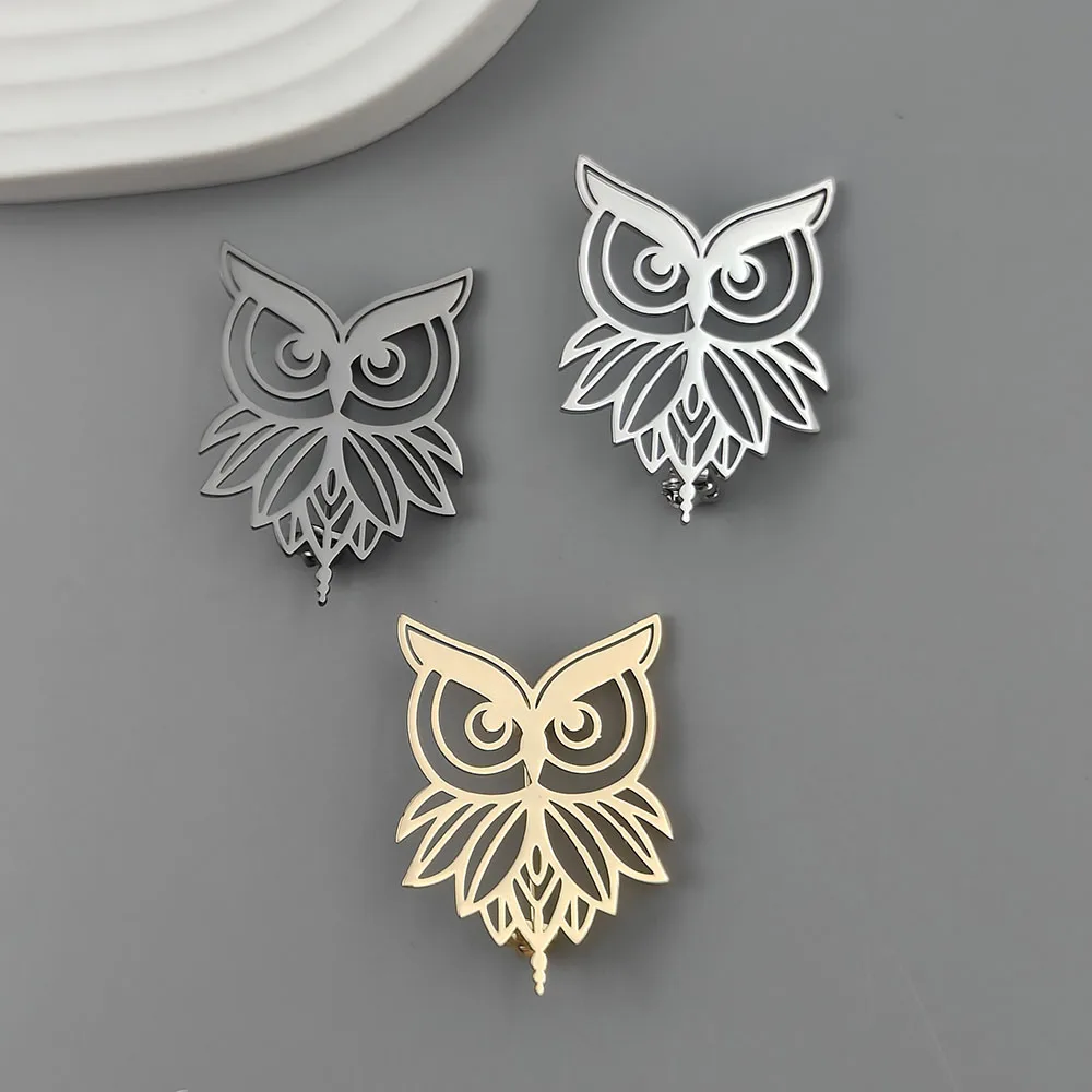 18K Gold‑Plated 316L Stainless Steel Hollow Owl Brooch Cut‑out Animal Lapel Pin Metal Women Clothing Accessory