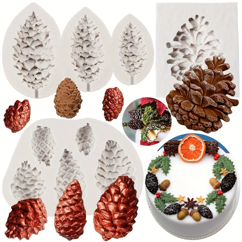 

3pcs Pinecone Cake Fondant Mold Pine Cone Silicone Chocolate Candy Mold For Cake Decoration Cupcake Topper Sugar Craft