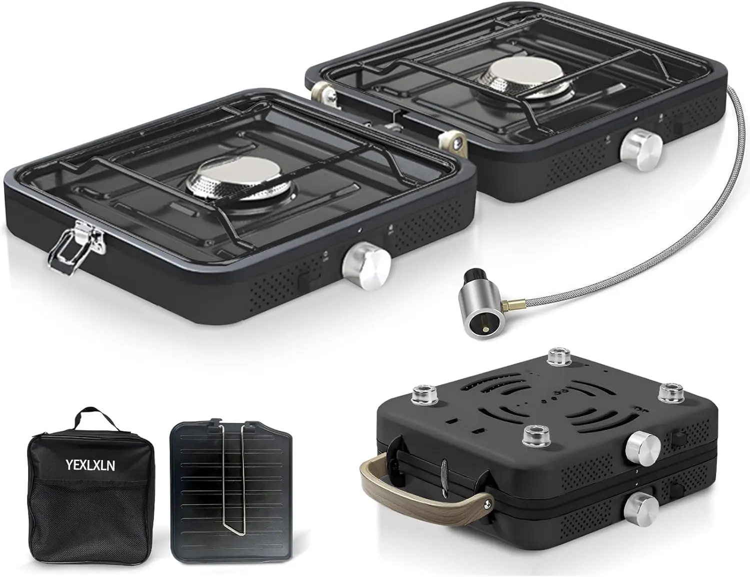 

2-Burner Propane Camping Stove with Griddle & Carrying Bag, Portable with Piezo Ignition