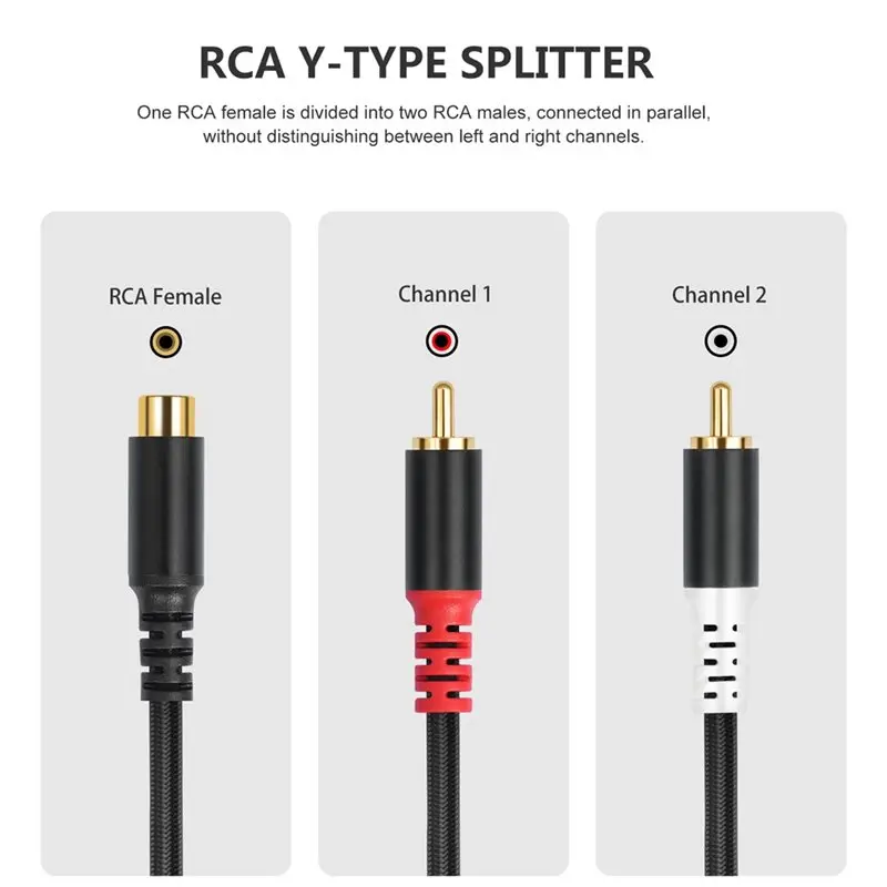 B76B RCA Audio Cable 30cm Gold Plating 1-To-2 Jack Y Splitter Adapter Extension Cord for Subwoofer Amplifier Speaker