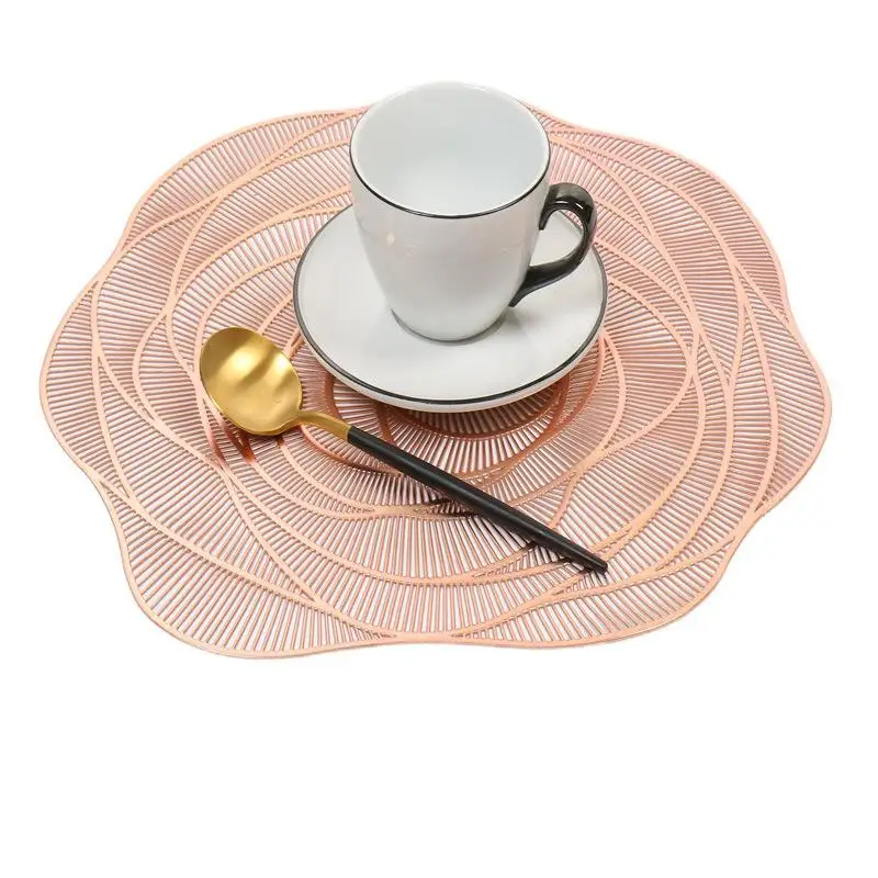 

European-Style High-End Decorative Placemat Coaster Bowl Mat PVC Insulation Table Mat Elegant Gold/Silver Rose round Shape
