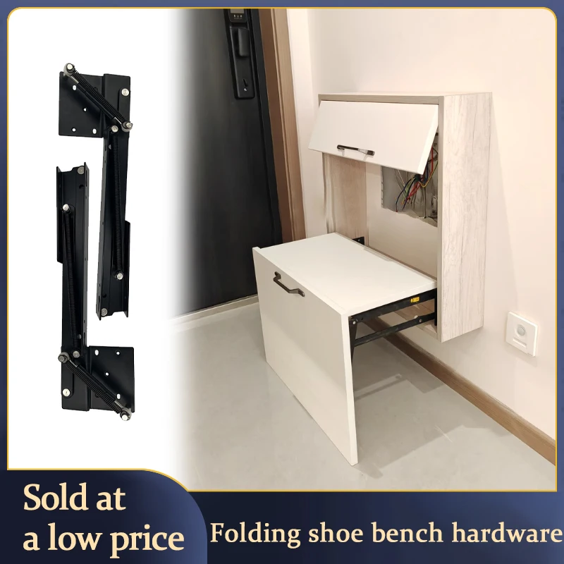 

Настенная гидравлическая складная скамья для обуви с мягким закрыванием, скрытым хранилищем, компактный табурет для прихожей, прочное оборудование