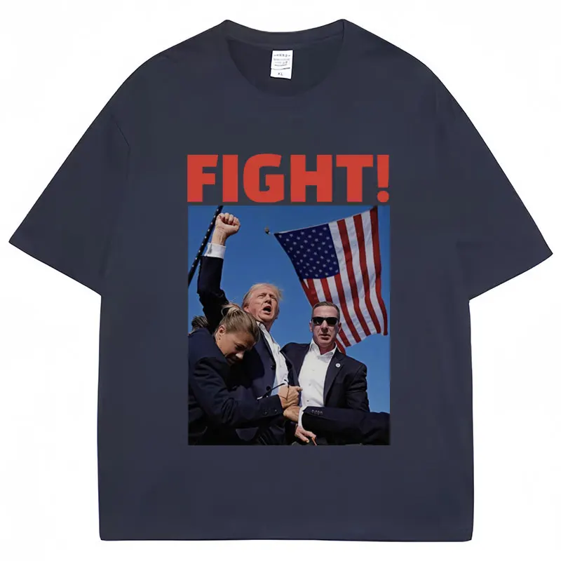 President 2024 Donald Trump Shooting Fight Graphic T-shirts Men Women Cotton Popular T Shirts Oversized Casual Streetwear Male