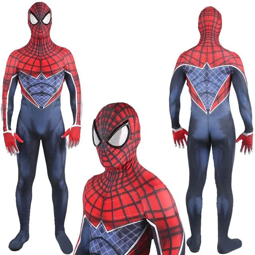 Adulti bambini PS4 Spider Punk Spiderman Costume Cosplay Halloween supereroe Zentai Suit Game uomo ragazzi tuta maschile tuta da festa