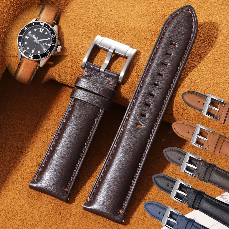 Quick Release Calfskin Leather Watch Band 22mm 24mm Smooth Genuine Cowhide Strap Hand-Stitched Elegant Daily Wristband for Omega
