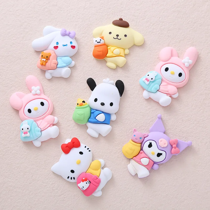 2pcs Kawaii Cinnamoroll Kuromi Pochacco MyMelody Cartoon Schoolbag Large Patch Decoration Cute Phone Case DIY Resin Accessoriess