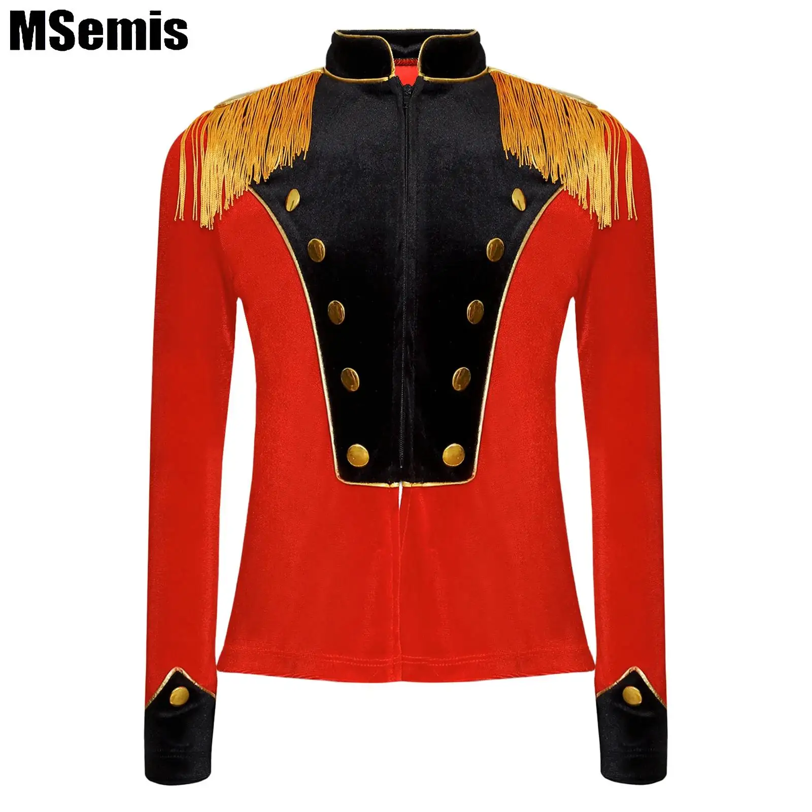 Kids Girls Tassel Velvet Jacket Coat for Halloween Circus Ringmaster Cosplay Majorette Toy Soldier Costumes Drum Band Uniform