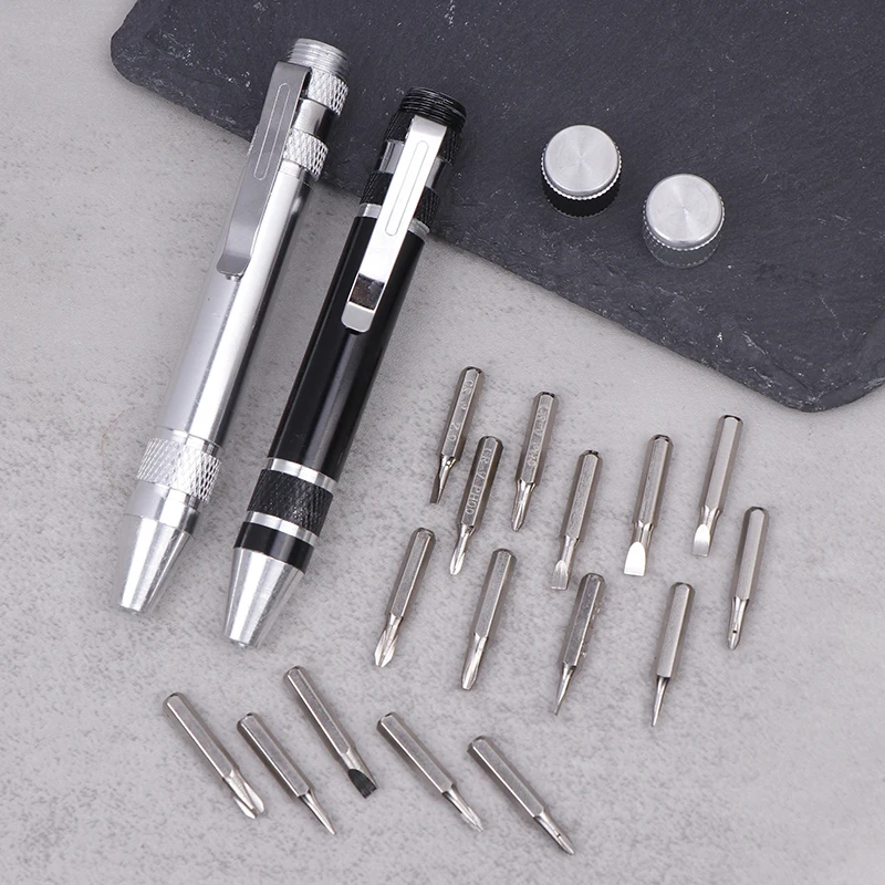 8-in-1 Aluminum Alloy Screwdriver Pen Changeable Bits For Easy Repairs & Disassembly Precision Cross/Flathead Driver Repair Kit