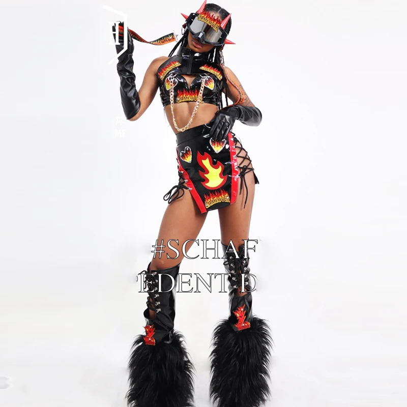 Sexy Gogo Dance Kostüm Pole Dance Flamme Outfit Frauen Leistung Kleidung Bar Nachtclub Dj Ds Bühne Rave Kleidung XS9245